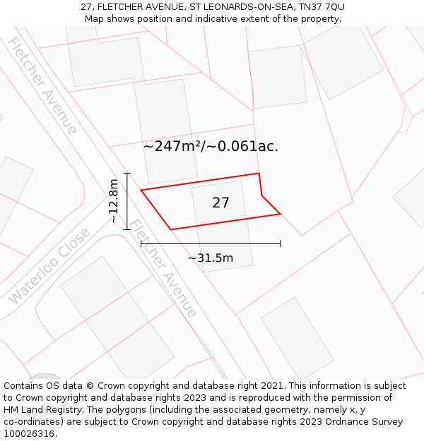 27, FLETCHER AVENUE, ST LEONARDS-ON-SEA, TN37 7QU: Plot and title map