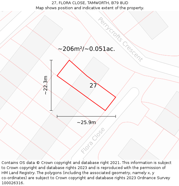 27, FLORA CLOSE, TAMWORTH, B79 8UD: Plot and title map