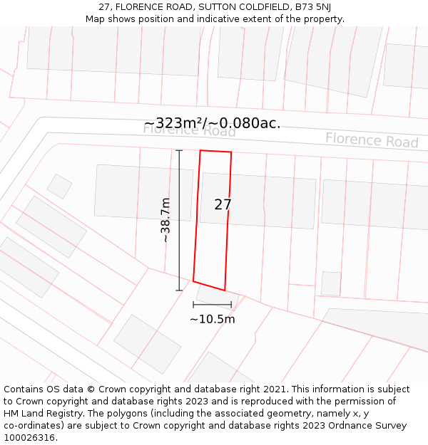 27, FLORENCE ROAD, SUTTON COLDFIELD, B73 5NJ: Plot and title map