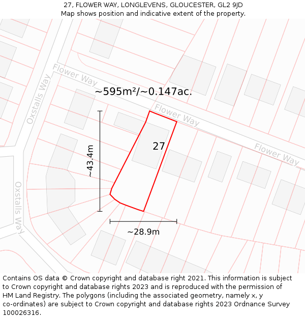 27, FLOWER WAY, LONGLEVENS, GLOUCESTER, GL2 9JD: Plot and title map