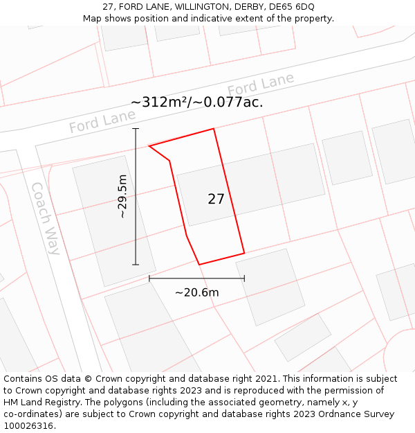 27, FORD LANE, WILLINGTON, DERBY, DE65 6DQ: Plot and title map