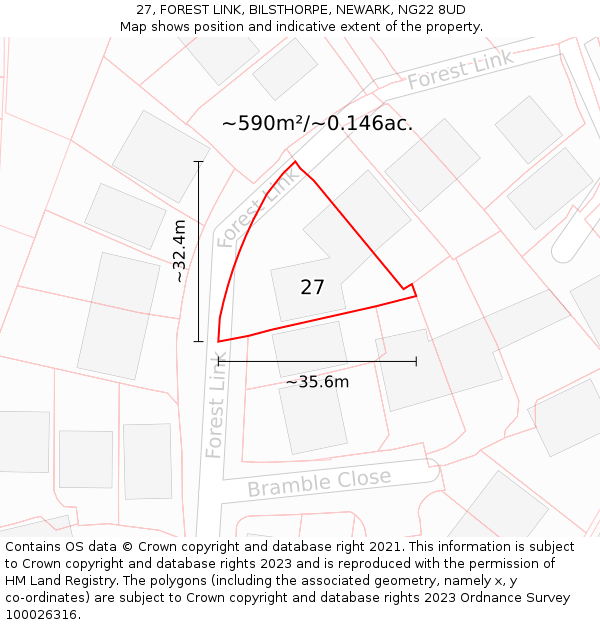 27, FOREST LINK, BILSTHORPE, NEWARK, NG22 8UD: Plot and title map