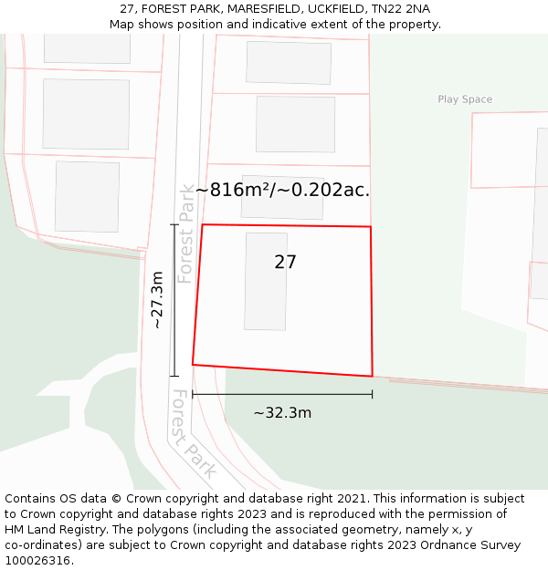 27, FOREST PARK, MARESFIELD, UCKFIELD, TN22 2NA: Plot and title map