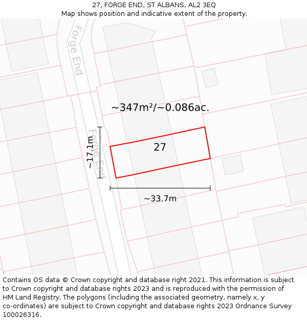 27, FORGE END, ST ALBANS, AL2 3EQ: Plot and title map