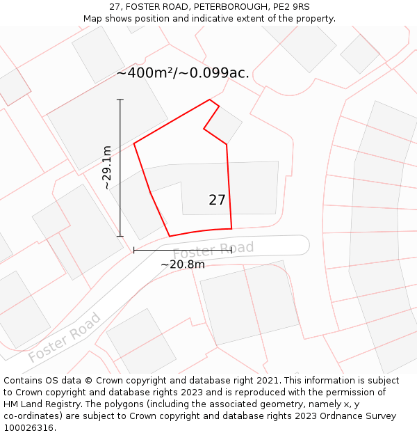 27, FOSTER ROAD, PETERBOROUGH, PE2 9RS: Plot and title map