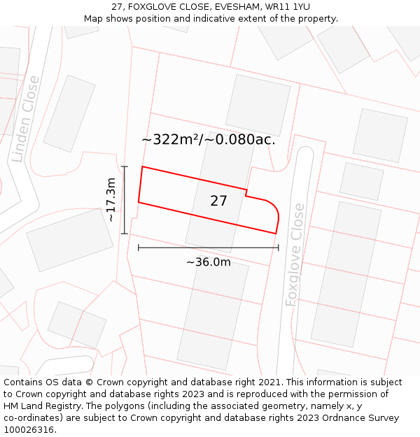 27, FOXGLOVE CLOSE, EVESHAM, WR11 1YU: Plot and title map