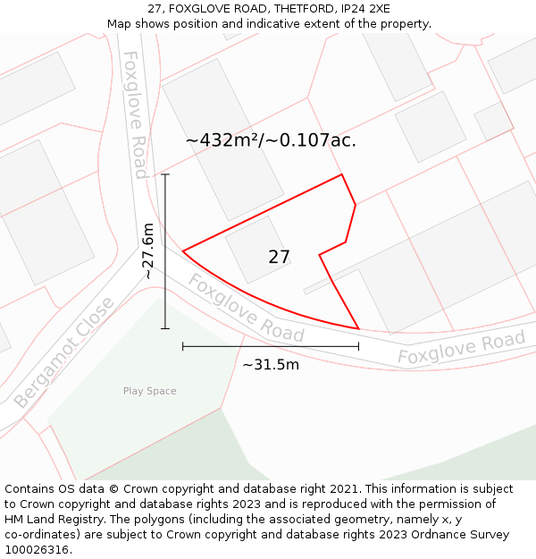 27, FOXGLOVE ROAD, THETFORD, IP24 2XE: Plot and title map