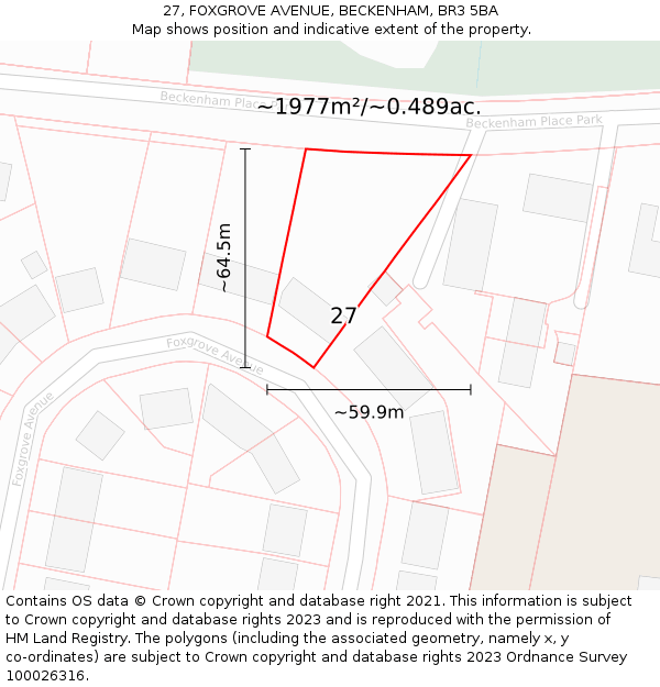 27, FOXGROVE AVENUE, BECKENHAM, BR3 5BA: Plot and title map