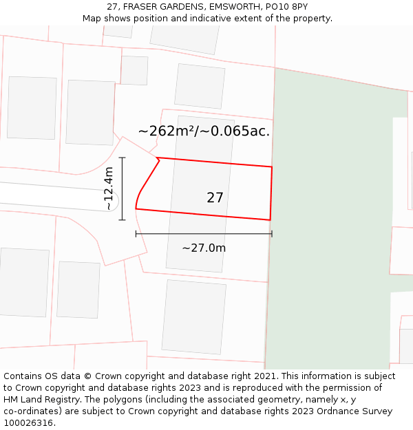 27, FRASER GARDENS, EMSWORTH, PO10 8PY: Plot and title map