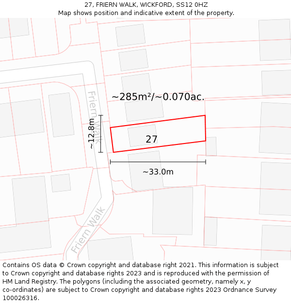 27, FRIERN WALK, WICKFORD, SS12 0HZ: Plot and title map