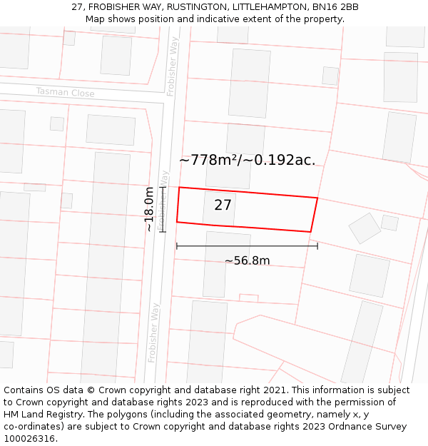 27, FROBISHER WAY, RUSTINGTON, LITTLEHAMPTON, BN16 2BB: Plot and title map