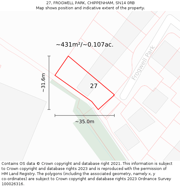 27, FROGWELL PARK, CHIPPENHAM, SN14 0RB: Plot and title map