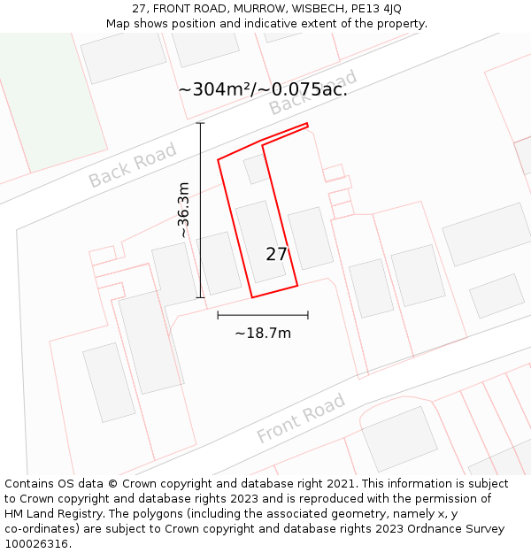 27, FRONT ROAD, MURROW, WISBECH, PE13 4JQ: Plot and title map