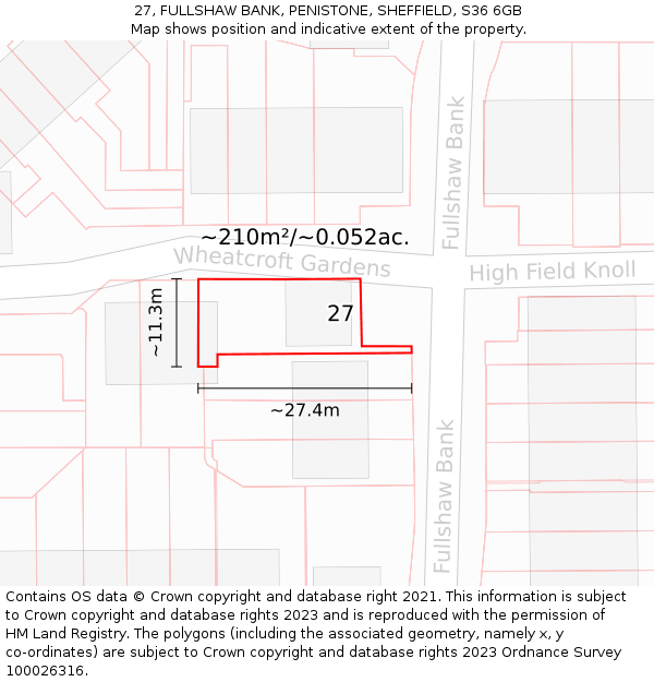 27, FULLSHAW BANK, PENISTONE, SHEFFIELD, S36 6GB: Plot and title map