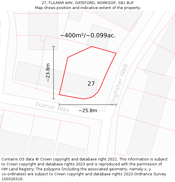 27, FULMAR WAY, GATEFORD, WORKSOP, S81 8UF: Plot and title map
