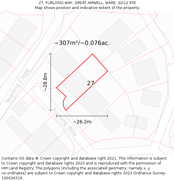 27, FURLONG WAY, GREAT AMWELL, WARE, SG12 9TE: Plot and title map