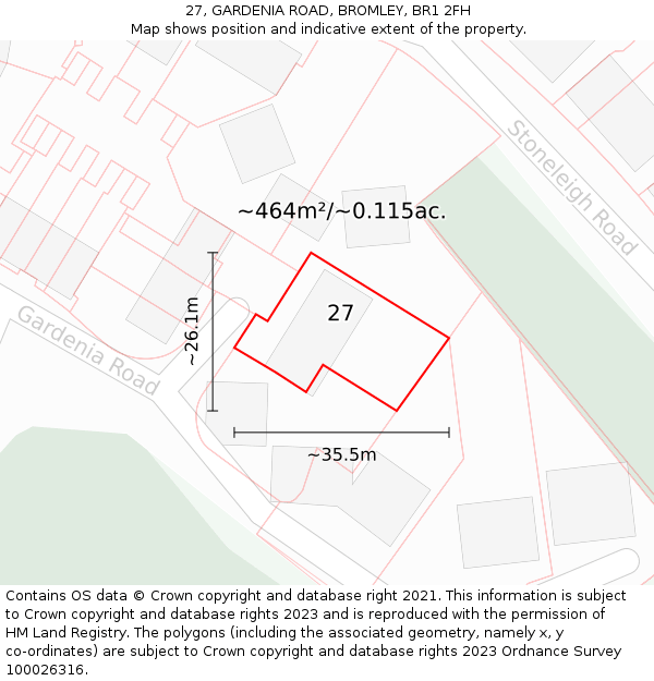27, GARDENIA ROAD, BROMLEY, BR1 2FH: Plot and title map