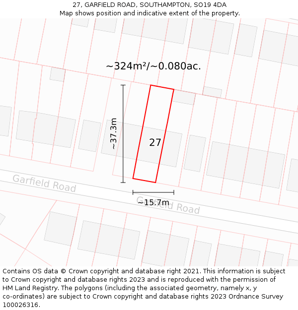 27, GARFIELD ROAD, SOUTHAMPTON, SO19 4DA: Plot and title map
