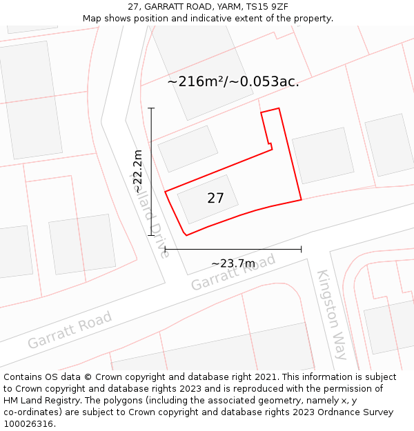27, GARRATT ROAD, YARM, TS15 9ZF: Plot and title map