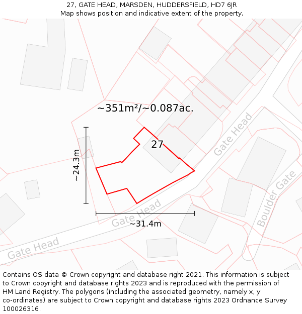 27, GATE HEAD, MARSDEN, HUDDERSFIELD, HD7 6JR: Plot and title map