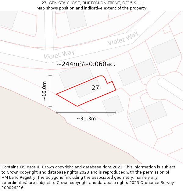 27, GENISTA CLOSE, BURTON-ON-TRENT, DE15 9HH: Plot and title map