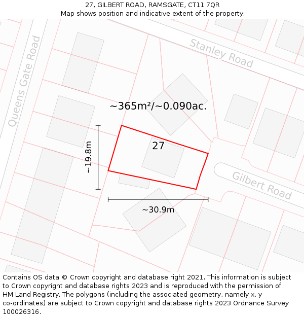 27, GILBERT ROAD, RAMSGATE, CT11 7QR: Plot and title map