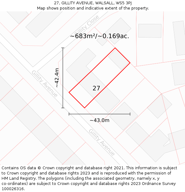 27, GILLITY AVENUE, WALSALL, WS5 3PJ: Plot and title map