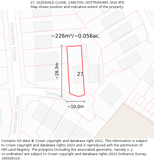 27, GLENDALE CLOSE, CARLTON, NOTTINGHAM, NG4 4FD: Plot and title map