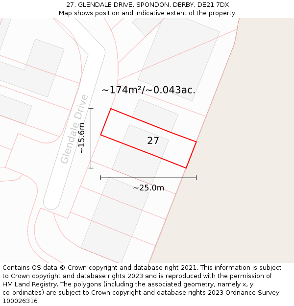 27, GLENDALE DRIVE, SPONDON, DERBY, DE21 7DX: Plot and title map