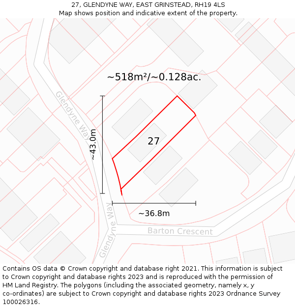 27, GLENDYNE WAY, EAST GRINSTEAD, RH19 4LS: Plot and title map