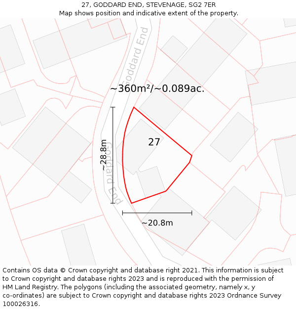 27, GODDARD END, STEVENAGE, SG2 7ER: Plot and title map