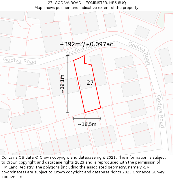 27, GODIVA ROAD, LEOMINSTER, HR6 8UQ: Plot and title map