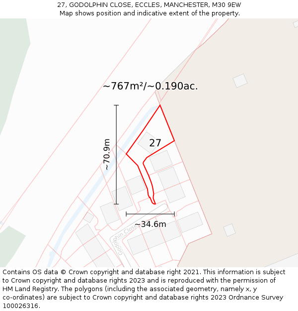 27, GODOLPHIN CLOSE, ECCLES, MANCHESTER, M30 9EW: Plot and title map