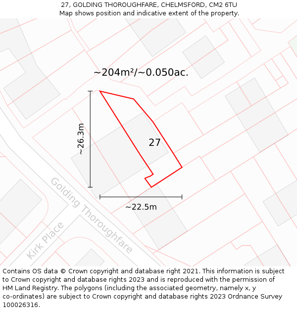 27, GOLDING THOROUGHFARE, CHELMSFORD, CM2 6TU: Plot and title map