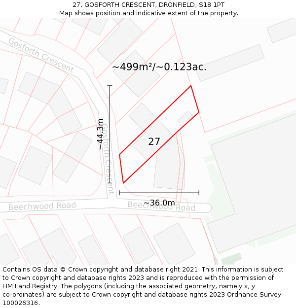 27, GOSFORTH CRESCENT, DRONFIELD, S18 1PT: Plot and title map