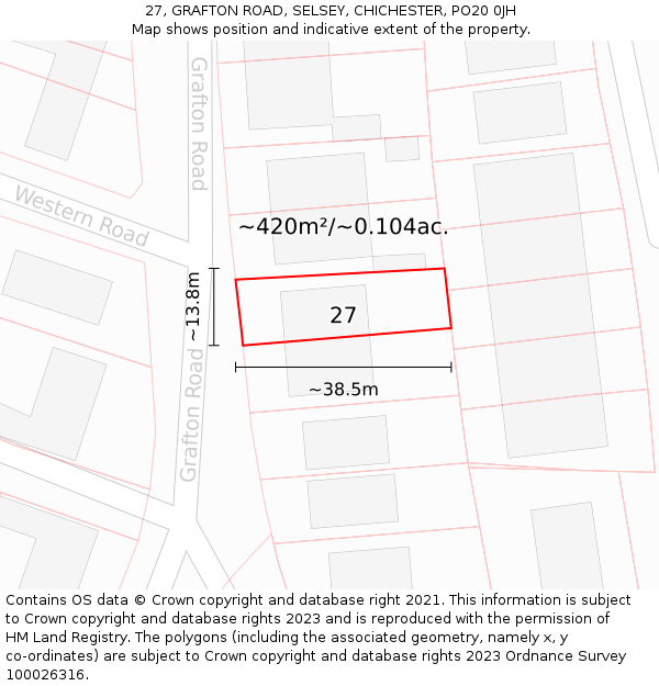 27, GRAFTON ROAD, SELSEY, CHICHESTER, PO20 0JH: Plot and title map