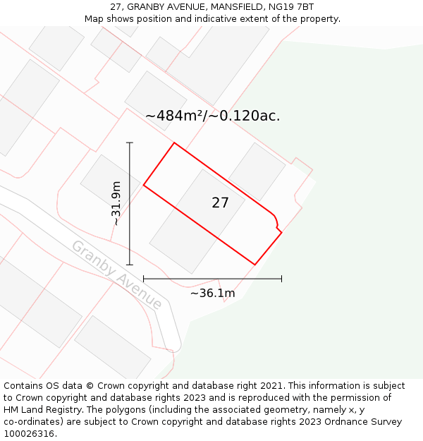 27, GRANBY AVENUE, MANSFIELD, NG19 7BT: Plot and title map