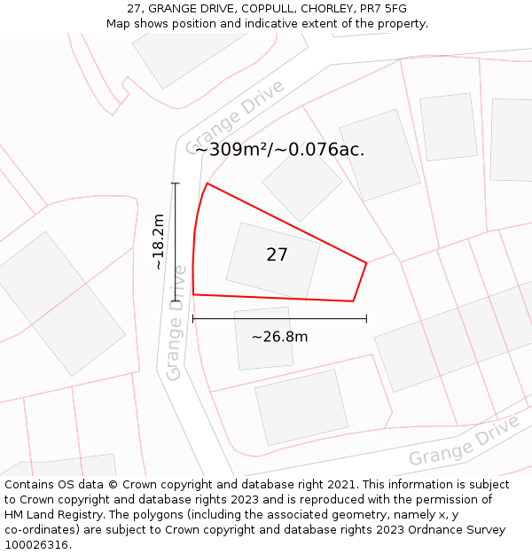 27, GRANGE DRIVE, COPPULL, CHORLEY, PR7 5FG: Plot and title map