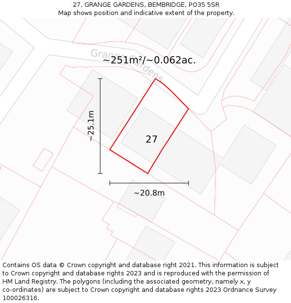 27, GRANGE GARDENS, BEMBRIDGE, PO35 5SR: Plot and title map