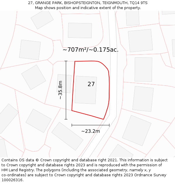 27, GRANGE PARK, BISHOPSTEIGNTON, TEIGNMOUTH, TQ14 9TS: Plot and title map