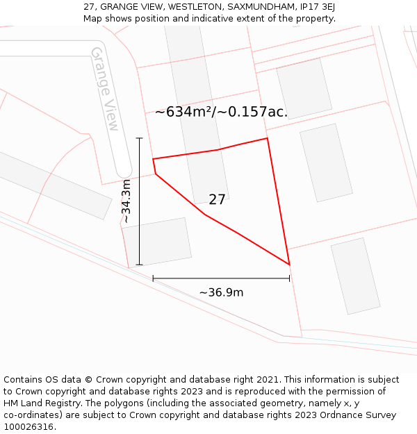27, GRANGE VIEW, WESTLETON, SAXMUNDHAM, IP17 3EJ: Plot and title map
