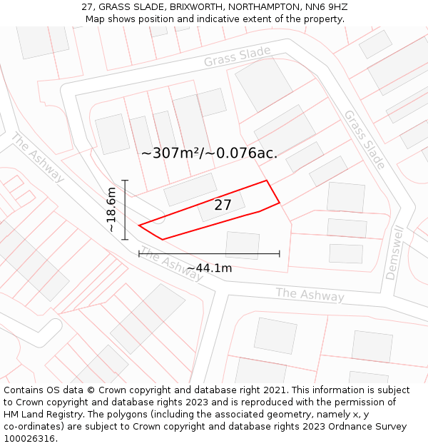 27, GRASS SLADE, BRIXWORTH, NORTHAMPTON, NN6 9HZ: Plot and title map