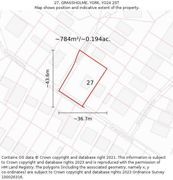 27, GRASSHOLME, YORK, YO24 2ST: Plot and title map
