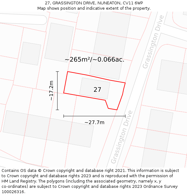 27, GRASSINGTON DRIVE, NUNEATON, CV11 6WP: Plot and title map
