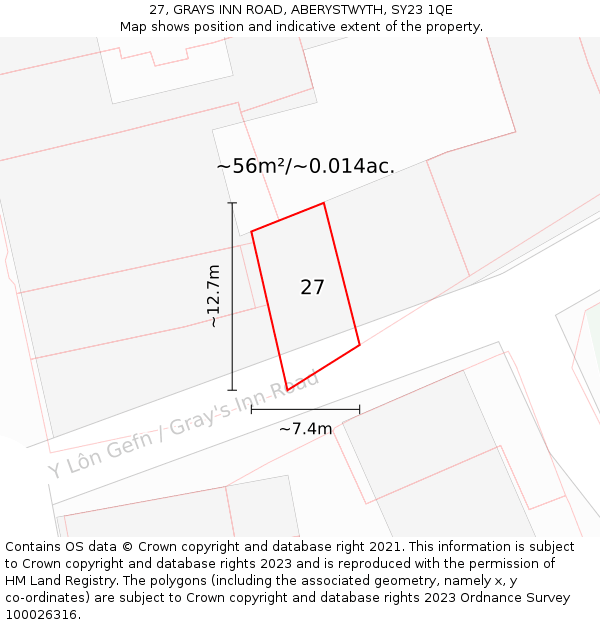 27, GRAYS INN ROAD, ABERYSTWYTH, SY23 1QE: Plot and title map