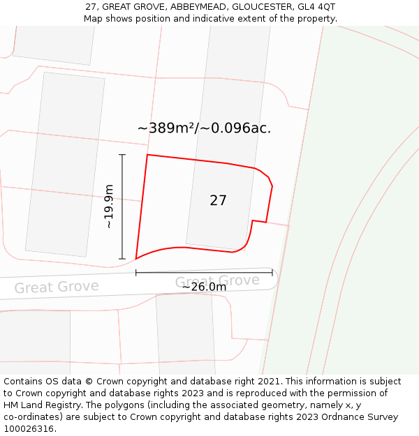 27, GREAT GROVE, ABBEYMEAD, GLOUCESTER, GL4 4QT: Plot and title map