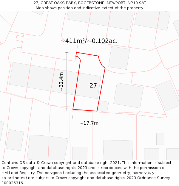 27, GREAT OAKS PARK, ROGERSTONE, NEWPORT, NP10 9AT: Plot and title map