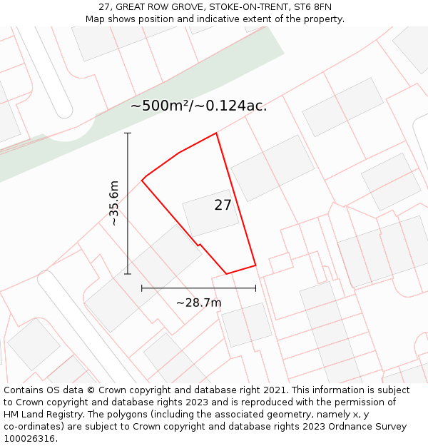 27, GREAT ROW GROVE, STOKE-ON-TRENT, ST6 8FN: Plot and title map