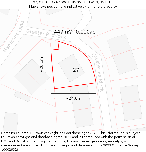 27, GREATER PADDOCK, RINGMER, LEWES, BN8 5LH: Plot and title map