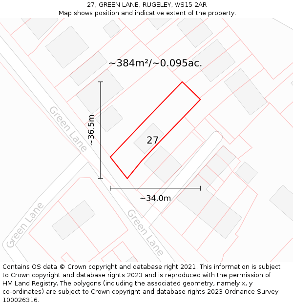 27, GREEN LANE, RUGELEY, WS15 2AR: Plot and title map